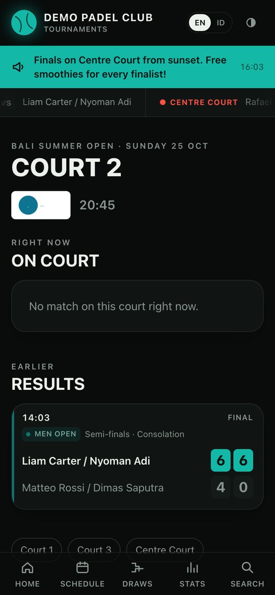 The same court page on a phone