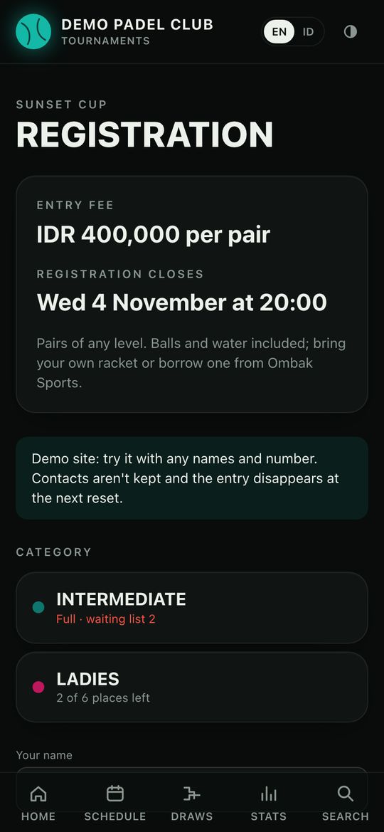 The same registration page on a phone